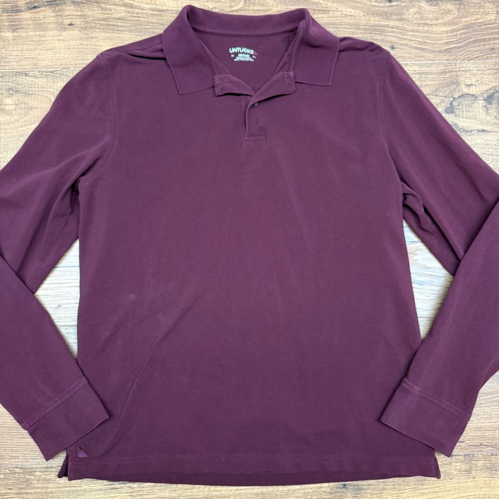 UNTUCKit Mens Medium Long Sleeve Pima Knit Polo Shirt Burgundy Preppy Casual - Picture 1 of 5